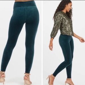 NWT SPANX Soft Emerald Green Velvet Tummy Control Leggings XL Retails $98